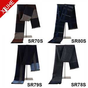 新しいデザイン卸売シルクスカーフネイビーブルー暖かい冬カシミアショール卸売ブラックチェック柄100% シルクスカーフ男性用 - Product Image 6