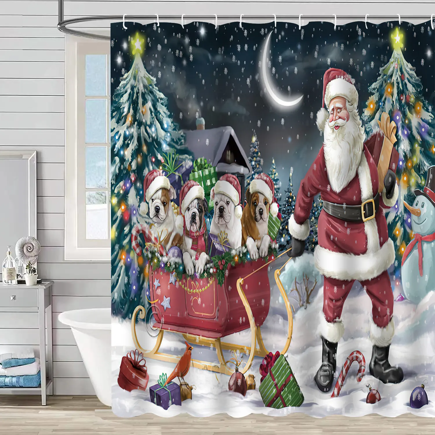 Custom 3D Printing Christmas Series Bathroom Shower Curtain Set Waterproof Durable Polyester Modern Wholesome Style Hot-Selling