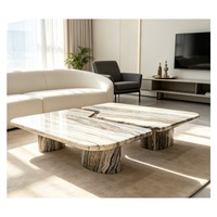 Table basse de luxe en travertin jurassique, design rectangulaire sculptural moderne, mobilier en pierre naturelle