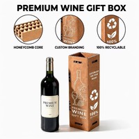 Boîtes en papier kraft alvéolé personnalisées OEM pour bouteille de vin unique, recyclables, antichoc, écologiques, avec pelliculage mat et paillettes, idéales pour cadeaux
