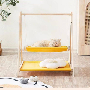 Cama Columpio Elevada para Gatos con Diseño <span class=keywords><strong>de</strong></span> Árbol <span class=keywords><strong>de</strong></span> Pino, Cojín Lavable <span class=keywords><strong>de</strong></span> Alta Resistencia, Torre <span class=keywords><strong>de</strong></span> Juego Independiente para Mascotas, Estructura Triangular Estable - Product Image 5