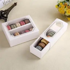 Custom Design Sliding Paper Card Box Macaron Container Sweet Cookie Food Grade Cake Pastry Packaging Boxes With Window