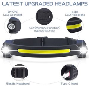 Lampe frontale LED rechargeable au lithium-ion USB 350Lm COB+XPE 230 degrés Trois sources lumineuses Capteur de mouvement en silicone - Product Image 2