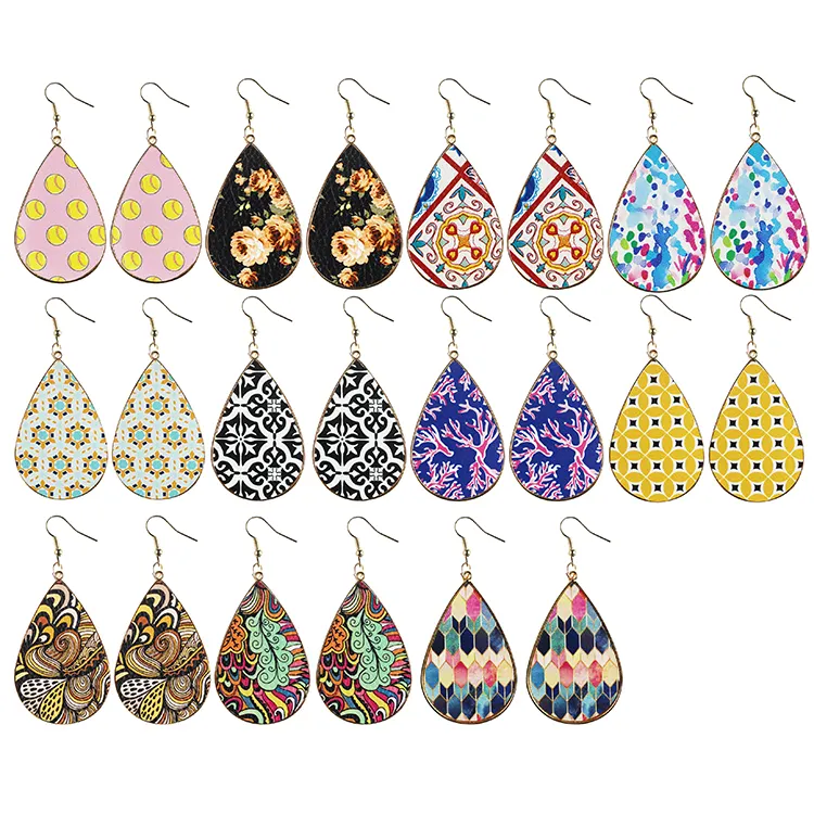 Fashion jewelry leather earrings ethnic style color Water drop earrings for women
