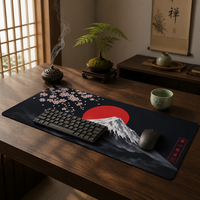 Tapis de souris de jeu XL anti-rayures, motif samouraï japonais Bushido en aquarelle, base en caoutchouc antidérapante, bords cousus, tapis de bureau