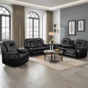 Ensemble de meubles de salon en cuir véritable, très demandé, luxueux, confortable et relaxant, avec canapé inclinable et fauteuil lounge. - Product Image 2