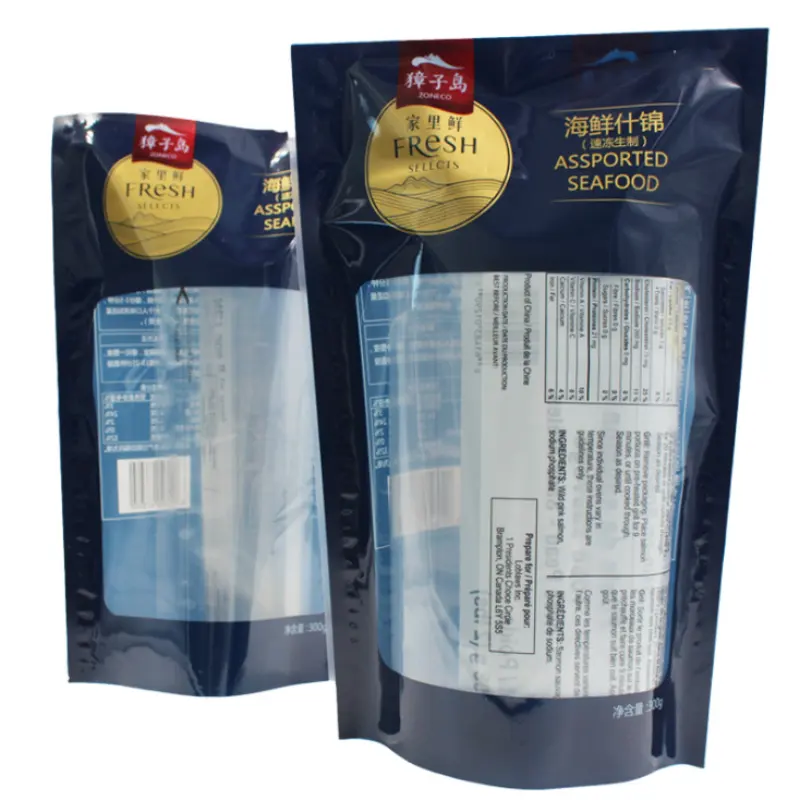 Customized frozen fish food packaging bag plastic seafood vacuum bag