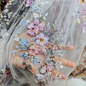 ファッションレース3D花ブライダルウェディングドレスフレンチチュールネットスパンコール付きビーズレース生地刺繍Vestido De Novia用 - Product Image 6