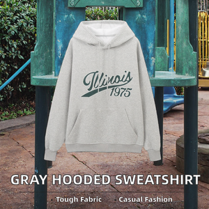 Sudadera con capucha de moda informal de manga larga para mujer, tela de punto transpirable gris, bolsillos delanteros con estampado de letras para otoño - Product Image 2