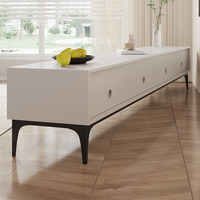 Conjunto de Mueble para TV y Mesa de Centro de Estilo Moderno y Minimalista, Mueble para TV de Patas Altas con Acabado Brillante para Sala de Estar