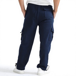 Men's Navy Blue Cargo Sweatpants Plus Size Drawstring Waist Loose Fit Casual Autumn Breathable Premium Quality Cotton Knitted - Product Image 3