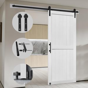 Puerta Corredera Industrial GUJIE con Marco en H, Panel de MDF Sólido, Sistema Completo de Herrajes Deslizantes, Solución de Decoración Rústica para Interiores/Exteriores - Product Image 3