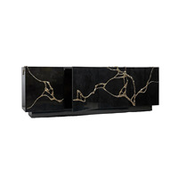 Nouvelle Arrivée : Buffet de Luxe Moderne Artistique Fait Main en Bois Noir et Laiton, Meuble de Rangement avec Cadre en Bois Massif pour Salon et Maison