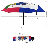 Nouveau Parapluie Automatique Pliant Moderne à Trois Volets avec Carte du Drapeau d'Haïti Imprimée Personnalisée, Protection UV, Coupe-Vent