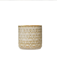 Offre Spéciale support de support de Pot de fleur en relief de Style de vente nordique jardinières en céramique de cylindre blanc avec support en bois de bambou arqué