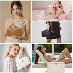 Wholesale <b>Large</b> Capacity Portable Makeup <b>Case</b> Waterproof PU Leather <b>Pillow</b> Bag for Cosmetics Storage Travel Zipper Bag - Product Image 3