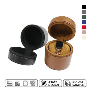 Single Travel case Watch Boxes Cases Watch Pouch Travel case Large Capacity Leather Cylindrical Portable Jewelry Storage Box - Product Image 5