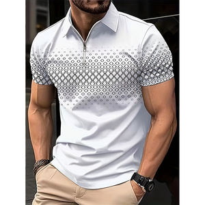 Camisa de manga corta con cremallera para hombre de alta calidad con diseño de lunares adecuado para negocios informales - Product Image 1