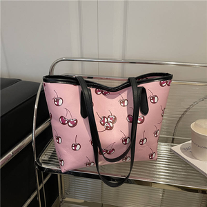 Bolsos de Mujer 2026, Nuevo Bolso Tote de PU Mediano con Cierre de Cremallera, Gran Capacidad, Estampado de Cerezas, Moderno y Sencillo, Bolsos de Diseñador - Product Image 5