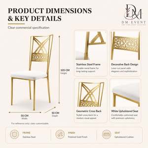 Wholesale Gold Stainless Steel X Back Wedding Banquet <b>Chair</b> with White Cushion for Hotel and Event Rental - Product Image 3