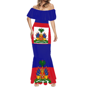 New Pacific Island Tribe Off spalla vestito aderente polinesiano <span class=keywords><strong>oversize</strong></span> elegante donna floreale Hawaii bandiera haitiana Design Dress - Product Image 2