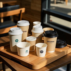 Gobelets à café jetables à double paroi 4oz 6oz 7oz 8oz 10oz 90mm de diamètre Boisson chaude avec couvercle en <span class=keywords><strong>PP</strong></span> anti-fuite - Product Image 1