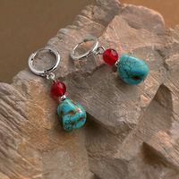 Boucles d'oreilles pendantes faites à la main pour femme, style ethnique vintage occidental, bleu turquoise et cuivre rouge, collection 2026 Comiya