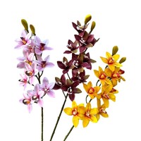 Fleurs d'orchidées Cymbidium en latex faites à la main à 6 têtes, blanches et roses, toucher réel, tige imperméable, style européen pour mariage, Noël, maison