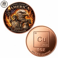 Pièce de monnaie commémorative ronde en cuivre pur 999 de 1 once, imprimée en couleur 2D, Aigle du 250e anniversaire des États-Unis, vente en gros