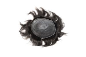 Wig pria lurus kelas kulit v-ring 0.06mm rambut manusia Remy Indian ikat tangan palsu prostesis kepadatan 100% ikat rambut - Product Image 6
