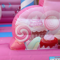 Château gonflable commercial rose avec toboggan et trampoline en PVC, garantie 3 ans, idéal pour les maternelles