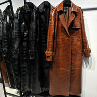 Veste longue en cuir véritable pour femme, élégante, ceinturée, imprimé léopard, en peau de mouton, automne