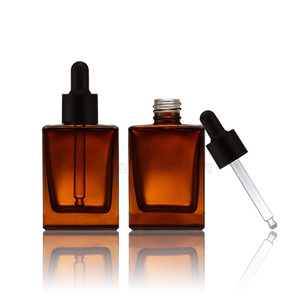 Flacon <span class=keywords><strong>en</strong></span> verre ambré à fond épais pour sérum ou huile de soin de la peau, rechargeable, carré, 15 ml, 30 ml, 50 ml, avec <span class=keywords><strong>pipette</strong></span> - Product Image 4