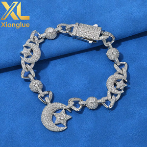 Factory Custom Fine Jewelry Hip Hop 10mm Moon Star 925 Sterling Silver Bracelet Moissanite Luxury Women <b>Men</b> Chain Link Bracelets - Product Image 1