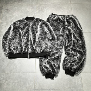 Ensemble survêtement homme unisexe, veste bomber en fausse fourrure moelleuse et pantalon, style Y2K, personnalisé, chaud pour l'hiver - Product Image 2