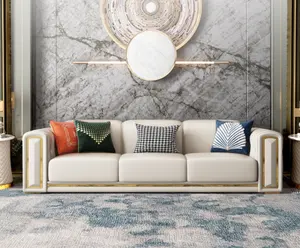 Parlor Sofa Mewah Ringan Italia Post-Modern Lapisan Pertama Kulit Logam Gesper Sofa Mewah Kombinasi Sofa Keluarga Kecil