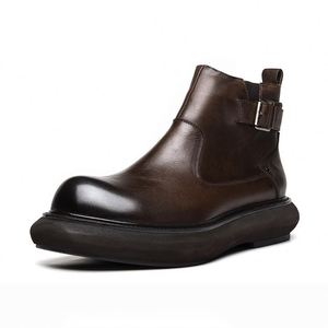 Autumn Summer Men's Retro Designed <b>Ankle</b> Waterproof Breathable Leather Boots High Quality Walking Style Fashionable Trendy Party - Product Image 5