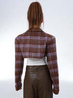 Personnalisé Vintage Mode Faux Cuir Patchwork Laine À Carreaux Zip Enlèvement Coupure Veste Courte Manteau Femmes Rue Veste Extérieure