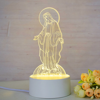 Veilleuse LED 3D Chrétienne Jésus, en Acrylique, Alimentation USB, Design Vierge Marie Église, Personnalisable, Vente en Gros Usine OEM