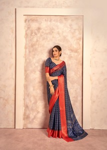 Traditional Dola Style Foil-Printed Silk <b>Saree</b> Collection for Formal Parties Wear - Product Image 4