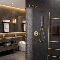 Ensemble de système de garniture de valve de douche de baignoire de salle de bain ronde brossée dorée