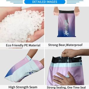Sac d'expédition en poly biodégradable violet personnalisé, résistant aux déchirures, avec fermeture adhésive forte, épaisseur 3 mil, pour l'emballage de vêtements - Product Image 5