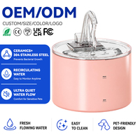 Fontaine à eau pour chat en céramique de 2,2 L, distributeur d'eau silencieux pour animaux de compagnie avec dessus en acier inoxydable 304, filtre à 4 étapes et deux modes de débit