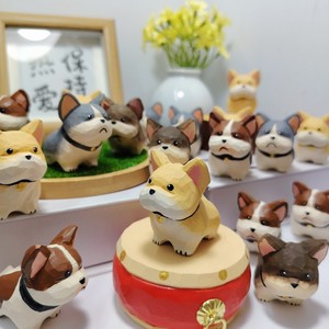 Figurine de bouledogue français sculptée à la main en bois, 4,7x3x4 cm, ornement de bureau, décoration de voiture, cadeau artisanal animal mignon - Product Image 1