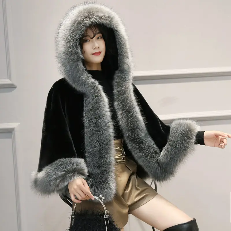 Pashmina shawl hoodie shawls for women winter faux fur Factory price Shenzhen Lily Cheng