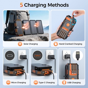Panel Solar Plegable de 4 Piezas con Manivela, Cargador Inalámbrico para Teléfono y Reloj, Banco de Energía Portátil de Emergencia para Exteriores, Linterna, Brújula, 15W - Product Image 4