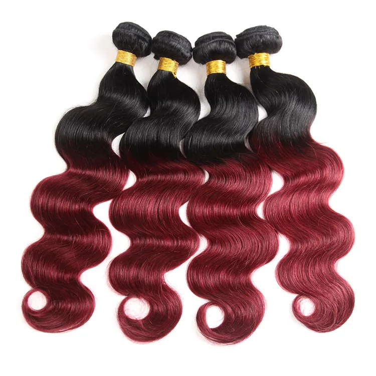 Best Selling Virgin Peruvian Hair 4 Bundle Deals 9a Virgin Hair 1b/99j 2 Tone Ombre Colored Hair Weave Bundles