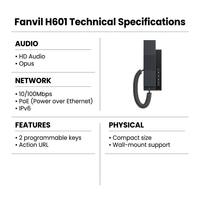 Téléphone IP compact H601 sans écran pour hôtel avec deux lignes SIP, PoE, 2 touches programmables, façade personnalisable, audio G.722/Opus