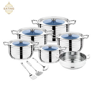 Ticari mavi cam kapak 14pc(30/32/34/36/38cm) paslanmaz çelik TENCERE SETİ-çizilmeye dayanıklı çok katmanlı tencere - Product Image 2