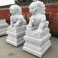 Cina Perak Guardian Tangan Diukir Desain Klasik Outdoor Batu Marmer Foo Fu Anjing Singa Patung Patung